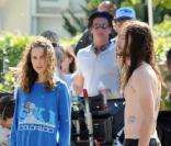 Natalie Portman et Joseph Gordon-Levitt sur le tournage du film Hesher à Los Angeles le 21 mai 2009