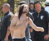 Joseph Gordon-Levitt sur le tournage du film Hesher à Los Angeles le 21 mai 2009 