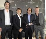 Johan Micoud, Alexandre de Malet de Roquefort, Jean-Luc Deloche, Matthieu Chalme (les 4 propiétaires) au baptême du Cru Pomerol 