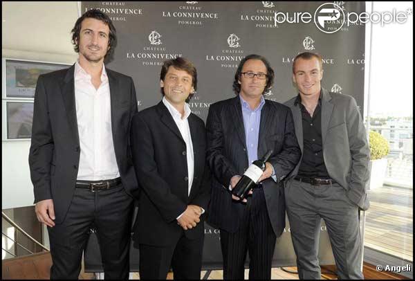Johan Micoud, Alexandre de Malet de Roquefort, Jean-Luc Deloche, Matthieu Chalme (les 4 propiétaires) au baptême du Cru Pomerol 