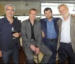 Raymond Domenech, Matthieu Chalme, Clovis Cornillac et François Berleand au baptême du Cru Pomerol 