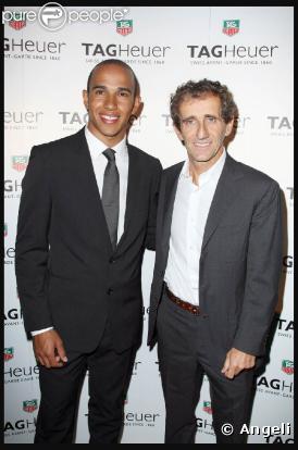 Lewis Hamilton et le grand Alain Prost, à l'occasion de la présentation de la nouvelle collection de montres Monaco LS par Teug Heuer, à "La Maison Blanche", avenue Montaigne, à Paris, le 24 juin 2009 !