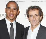 Lewis Hamilton et le grand Alain Prost, à l'occasion de la présentation de la nouvelle collection de montres Monaco LS par Teug Heuer, à 