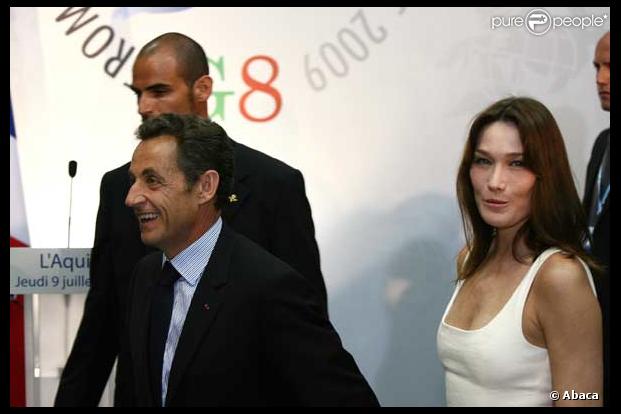 Carla Bruni et Nicolas Sarkozy à L'Aquila lors du G8. 09/07/09 