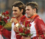 Roger Federer et Stanislas Wawrinka, lors de leur victoire en double, aux J.O. de Pékin, en août 2009 !
