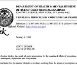 Rapport d'autopsie d'Heath Ledger