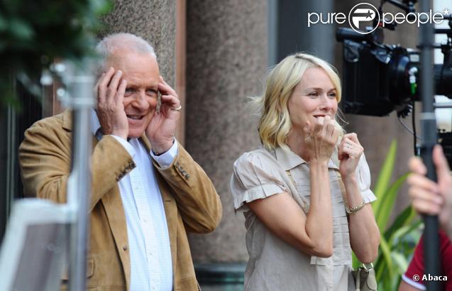 Anthony Hopkins et Naomi Watts sur le tournage à Londres du nouveau film de Woody Allen le 13 août 2009