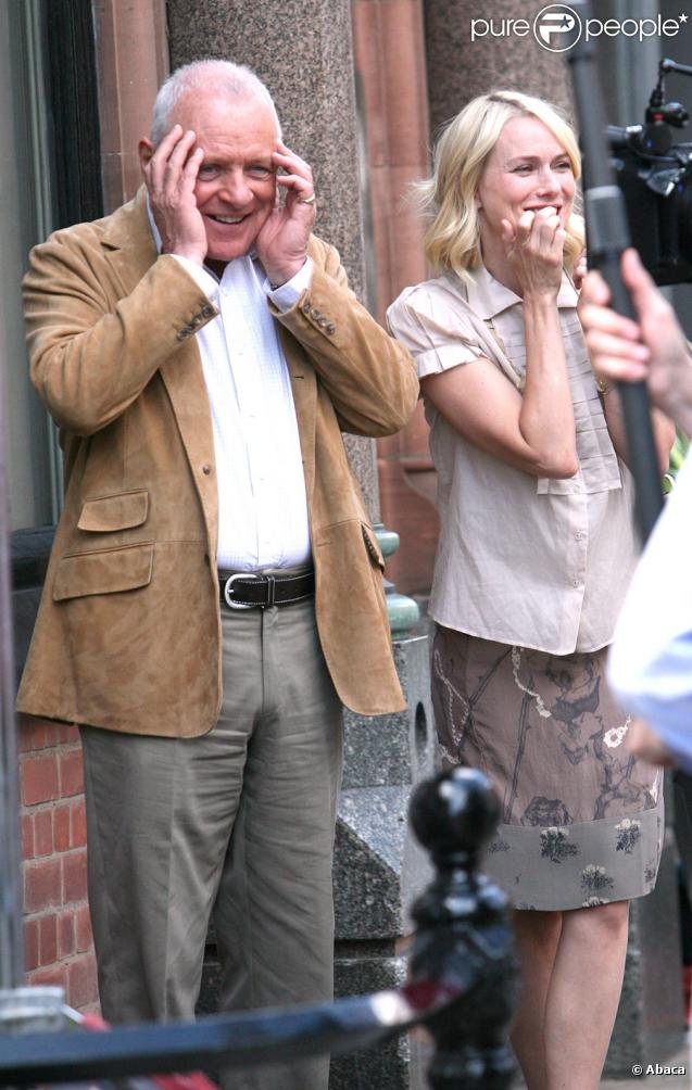 Anthony Hopkins et Naomi Watts sur le tournage à Londres du nouveau film de Woody Allen le 13 août 2009