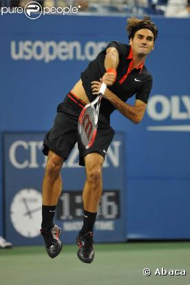 Roger Federer, vainqueur de sa demi-dinale à l'US Open, face à Novak Djokovic, à New York, le 13 septembre 2009 !