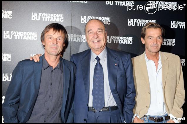 Nicolas Hulot, Jacques Chirac et Jean-Albert Lièvre lors de la projection du Syndrome du Titanic à Paris le 28 septembre 2009