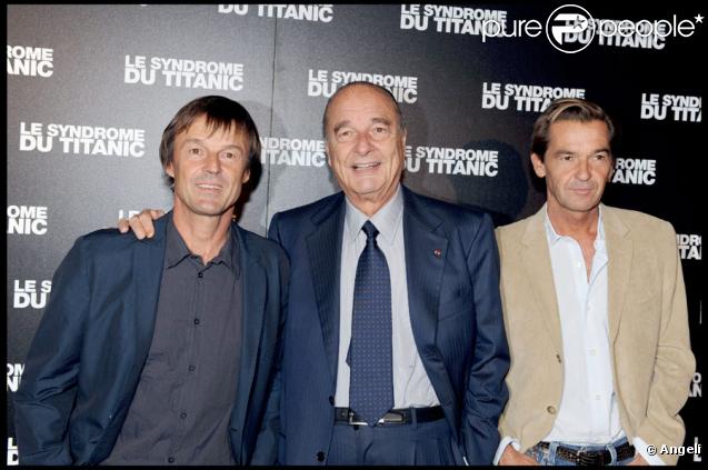 Nicolas Hulot, Jacques Chirac et Jean-Albert Lièvre lors de la projection du Syndrome du Titanic à Paris le 28 septembre 2009