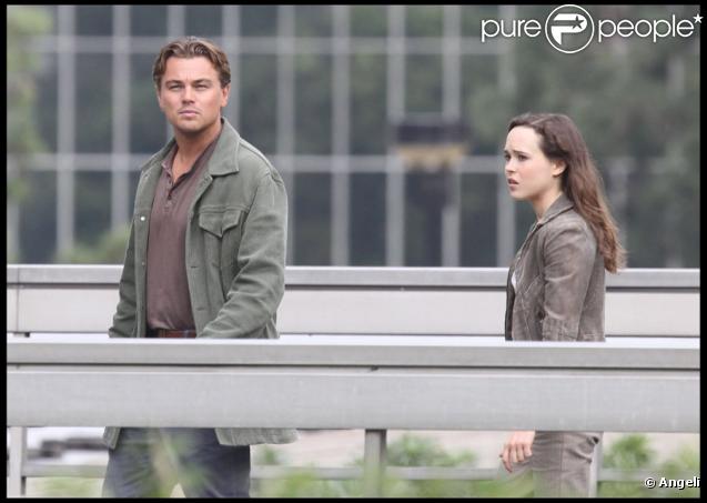 Leonardo DiCaprio et Ellen Page sur le tournage d'Inception à Los Angeles le 19 octobre 2009