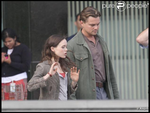 Leonardo DiCaprio et Ellen Page sur le tournage d'Inception à Los Angeles le 19 octobre 2009