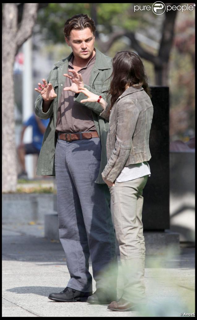 Leonardo DiCaprio et Ellen Page sur le tournage d'Inception à Los Angeles le 19 octobre 2009