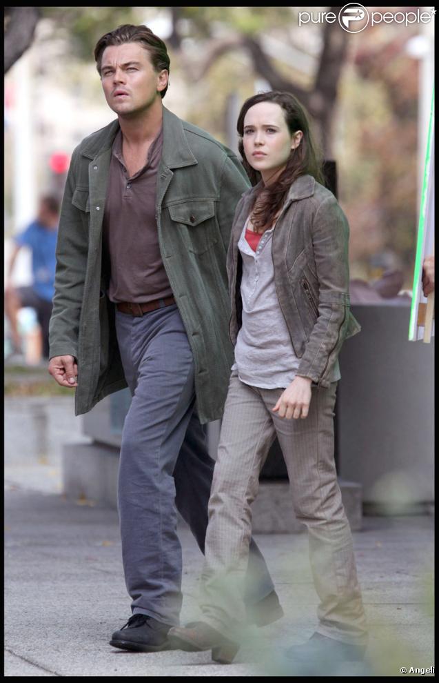 Leonardo DiCaprio et Ellen Page sur le tournage d'Inception à Los Angeles le 19 octobre 2009