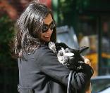 Famke Janssen fait un calîn à Licorice en pleine rue le 11 octobre 2009