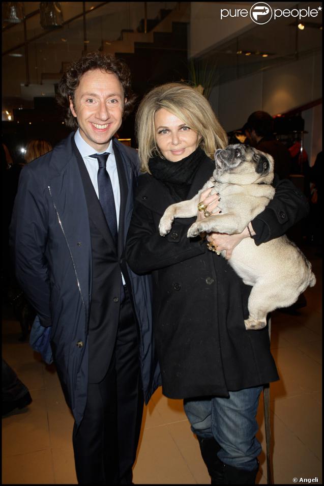 Stéphane Bern et nathalie Rheims avec son Carlin au Gala de la Truffe, chez Lancel, le 16/11/09