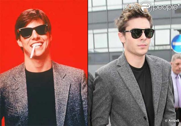 Tom Cruise en 1990 et Zac Efron à l'aéroport de Londres le 18 novembre 2009.... Ou le tweed à travers les âges ! 