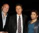 Le directeur général d'Audi France Patrice Franke entouré de Franck Leboeuf et Bixente Lizarazu, à l'occasion de la grande soirée de lancement de l'Audi A8 qui s'est tenue à l'Olympia, à Paris, le 2 février 2010.
