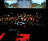 L'orchestre symphonique du Bau House, à l'occasion de la grande soirée de lancement de l'Audi A8 qui s'est tenue à l'Olympia, à Paris, le 2 février 2010.