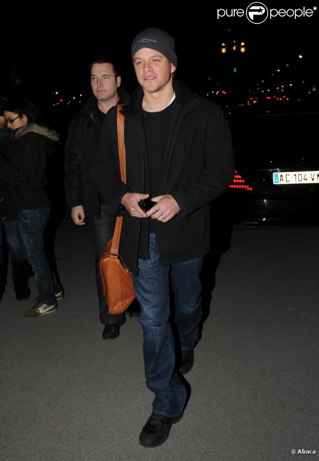 Matt Damon et sa femme Lucianna à Paris le 3 mars 2010