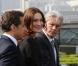 Carla Bruni et Nicolas Sarkozy visitent le pavillon français de l'Exposition universelle de Shanghaï, accompagnés de l'acteur Alain Delon, parrain du bâtiment. 29/04/2010 