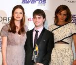 Bonnie Wright, Daniel Radcliffe et Emma Watson lors des National Movie Awards à Londres le 26 mai 2010