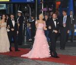 Vendredi 18 juin, un gala était donné au Concert Hall de Stockholm en l'honneur du mariage de Victoria de Suède et Daniel Westling le lendemain. Photo : Mette-Marit et Haakon de Norvège. 