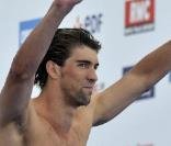 Michael Phelps, lors du 200m papillon, à l'occasion de l'Open EDF, qui se tient au Lagardère Club de Paris, le 26 juin 2010. 