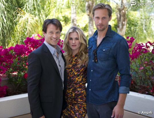 Les stars de  True Blood  a Stolckholm, le 16 jullet 2010 : Anna Paquin, Alexander Skargård et Stephen Moyer