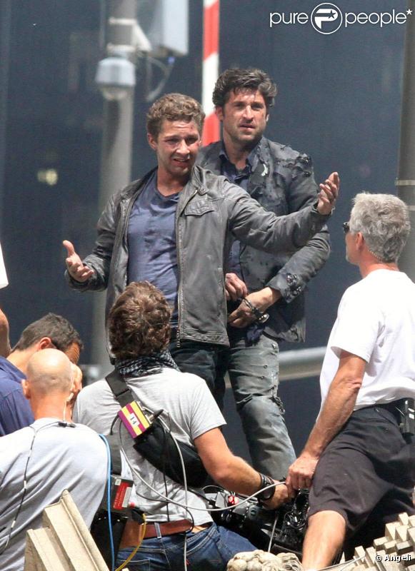 Le tournage de Transformers 3 avec Patrick Dempsey et Shia LaBeouf le 24 juillet 2010