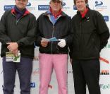 Un participant, Philippe Lavil et Hubert Auriol lors du tournoi de golf des personnalités à Guyancourt le 15 octobre 2010