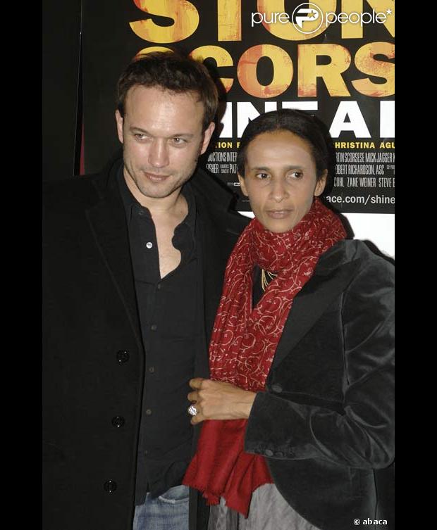 Vincent Perez et Karine Sylla à l'avant-première de Shine a light à l'Olympia, le 9/04/08