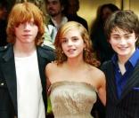 Rupert Grint (Ron), Emma Watson (Hermione) et Daniel Radcliffe (Harry), les héros de Harry Potter