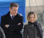 Pierce Brosnan et Sarah Jessica Parker sur le tournage de I Don\'t Know How She Doest It à New York le 25 janvier 2011