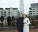 La princesse Victoria de Suède et le prince Daniel en visite à Malmö, dans le sud de la Suède, le 9 mars 2011. Clou de leur visite du jour : une imposante tour torsadée dominant la rade.