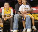 David Beckham et ses enfants Brooklyn et Romeo 