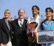 Le prince Albert de Monaco avec sa fiancée, Charlene Wittstock, les joueurs Rafael Nadal (gagnant) et David Ferrer, ainsi que la présidente du comité du tournoi, Elizabeth-Ann de Massylors de la finale du tournoi de Monte-Carlo le 17 avril 2011