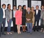 Daniel Bravo, Christine Arron, Christophe Dominici, Anne Roumanoff, Christine Kelly, Charles Aznavour, Claire Chazal, Michel Drucker et Corinne Touzet lors du lancement de l\'opération 2000 femmes pour 2012, à Paris, le 31 mai 2011.