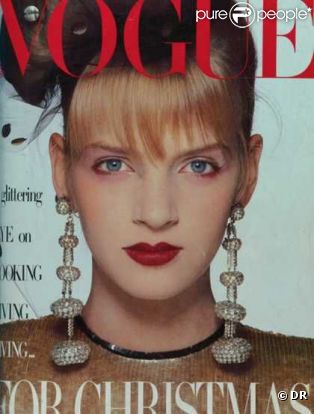 Voici la toute première couv' d'Uma Thurman. A seulement 15 ans, pour le Vogue britannique. Décembre 1985.