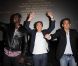 Omar Sy, François Cluzet et Eric Toledano lors de la présentation du film Intouchables en ouverture du festival du film francophone d'Angoulême le 24 août 2011