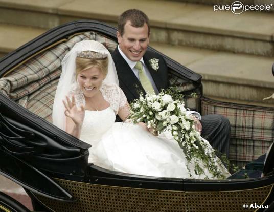 La famille royale au grand complet pour Peter Phillips et Antumn Kelly : ici le marié et son épouse Antumn Kelly