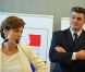 David Douillet et Chantal Jouanno lors de la passation de pouvoir pour le ministère des Sports le 27 septembre 2011 à Paris