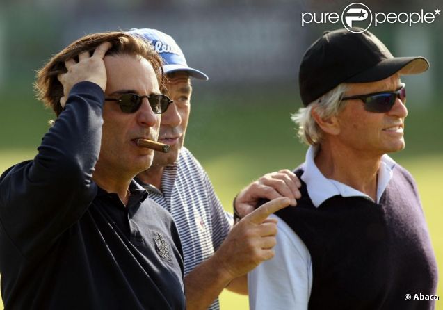Andy Garcia, Huey Lewis et Michael Douglas lors du Alfred Dunhill Links Championship qui se déroule en Ecosse sur le Old Course le 28 septembre 2011 