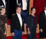 Albert, Charlene, Caroline de Monaco et Andrea Casiraghi au Grimaldi Forum assistent à une  représentation du Mephistofele d\'Arrigo Boito. Le 19 novembre 2011