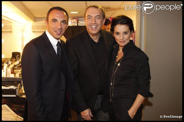 Nikos Aliagas, Jean-Marc Morandi et Faustine Bollaert lors de la soirée 