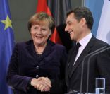 Nicolas Sarkozy et Angela Merkel à Berlin le 9 janvier 2011<br />