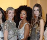 Audrey Marnay, Solange Knowles et Amber Le Bon défilent pour Alberta Ferretti, à Milan, le vendredi 13 janvier 2012.