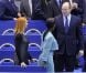Le prince Albert de Monaco, aux championnats du monde de patinage artistique de Nice le 27 mars 2012, salue Surya Bonaly, qui représente Monaco à Las Vegas et est marraine de la compétition, et Marina Anissina. Le souverain a rejoint au palais des expositions sa soeur la princese Caroline et sa nièce la princesse Alexandra, elle-même patineuse.