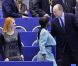 Le prince Albert de Monaco, aux championnats du monde de patinage artistique de Nice le 27 mars 2012, salue Surya Bonaly, qui représente Monaco à Las Vegas et est marraine de la compétition, et Marina Anissina. Le souverain a rejoint au palais des expositions sa soeur la princese Caroline et sa nièce la princesse Alexandra, elle-même patineuse.